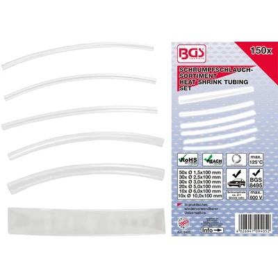 Zsugorcső készlet | átlátszó | 150 darabos