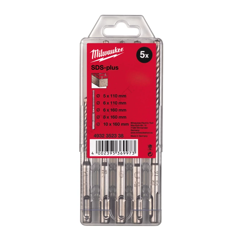 M2 SDS-Plus 2 élű fúrószár Készlet 5 részes (5 / 6 x110 mm; 6 / 8 / 10 x160 mm)  1 db